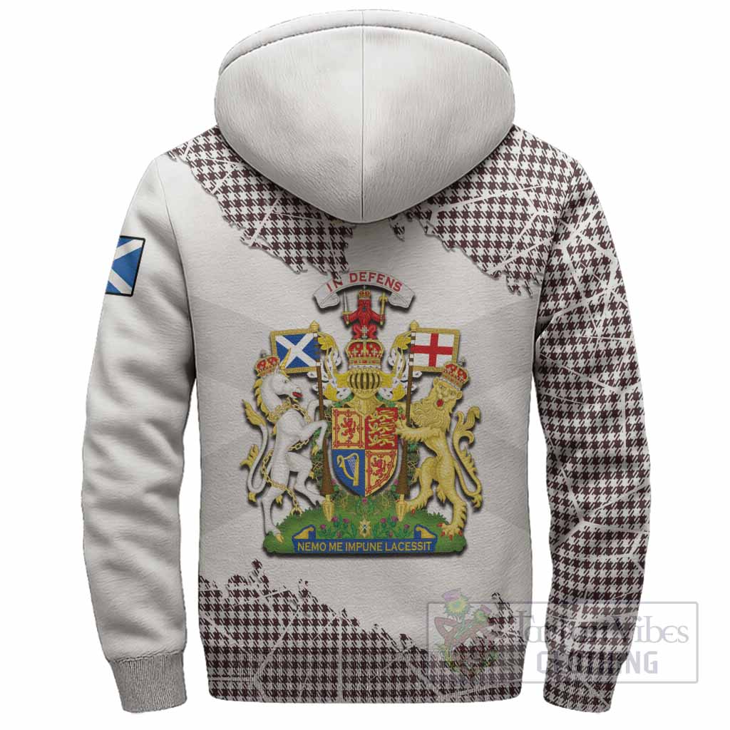 Shepherd Tartan Sherpa Hoodie with Family Crest and Lion Rampant Grunge Style