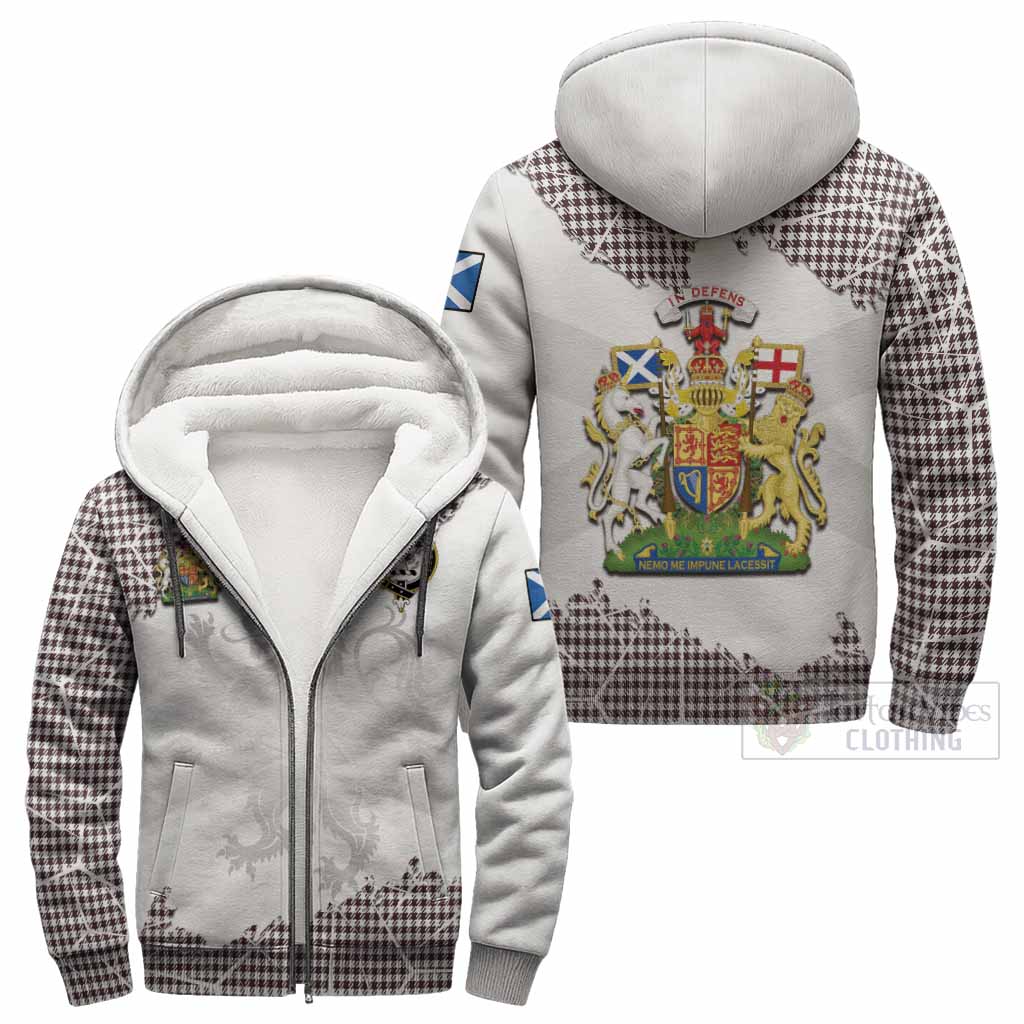 Shepherd Tartan Sherpa Hoodie with Family Crest and Lion Rampant Grunge Style