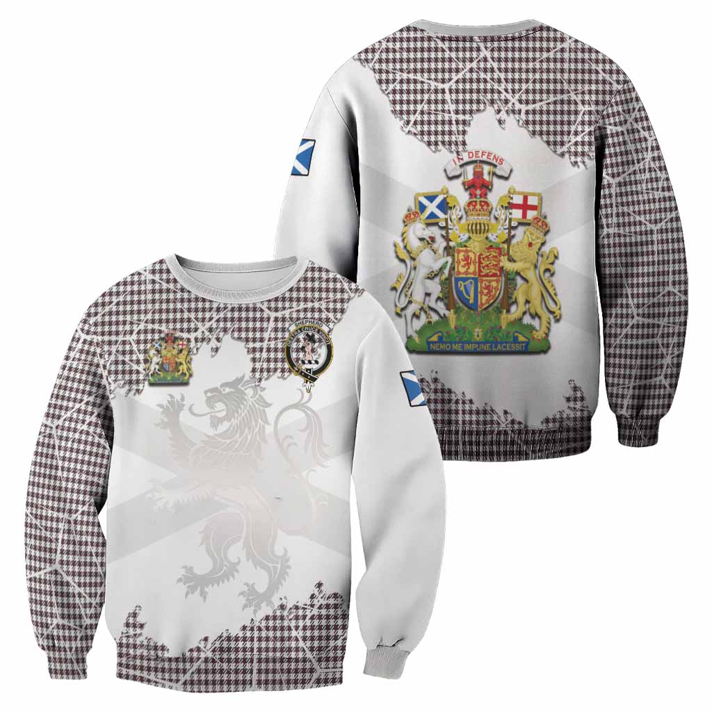Shepherd Tartan Sweatshirt with Family Crest and Lion Rampant Grunge Style