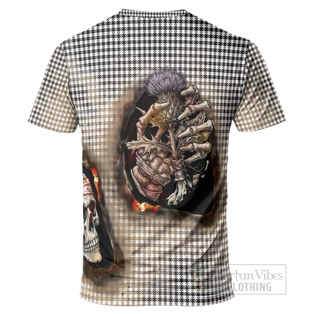 Shepherd Tartan T-Shirt Halloween Skeleton With Thistle Burning Effect