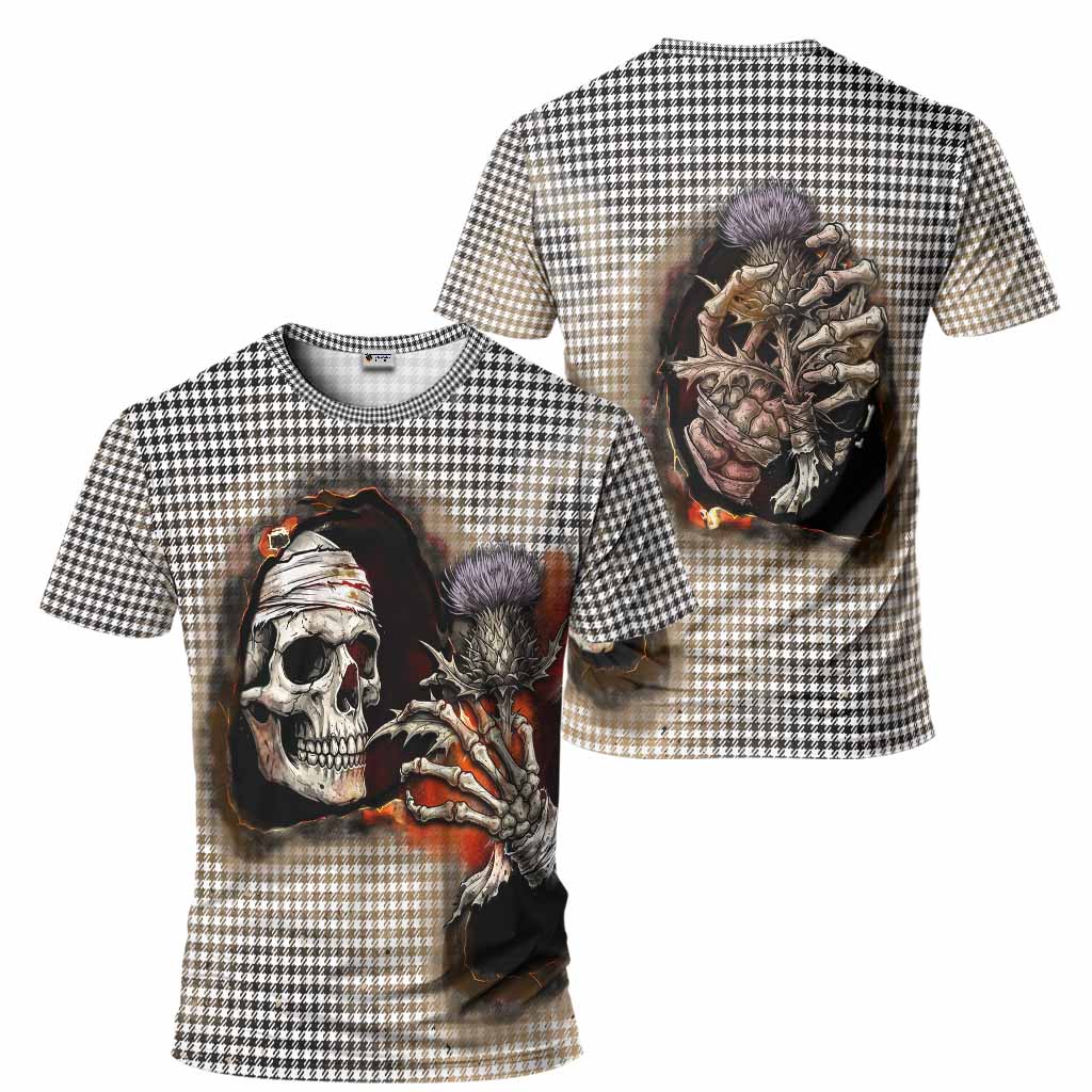 Shepherd Tartan T-Shirt Halloween Skeleton With Thistle Burning Effect