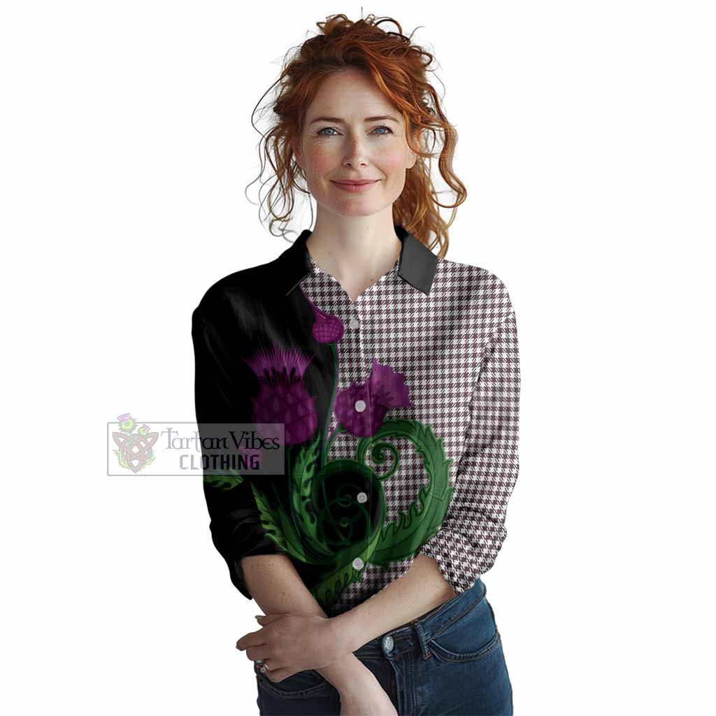 Shepherd Tartan Women Casual Shirt Traditional Scottish Thistle