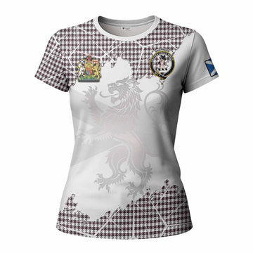 Shepherd Tartan Women T shirt with Family Crest and Lion Rampant Grunge Style
