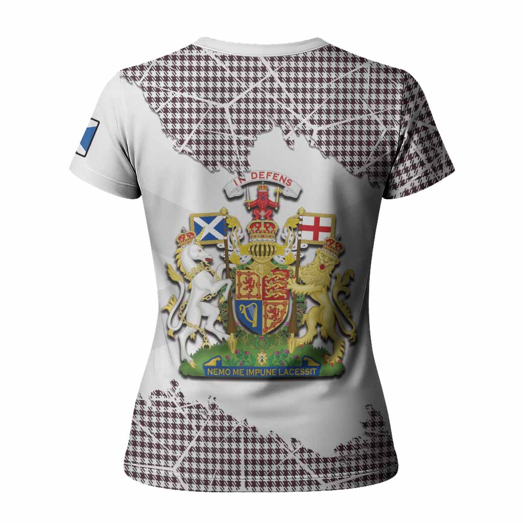 Shepherd Tartan Women T shirt with Family Crest and Lion Rampant Grunge Style