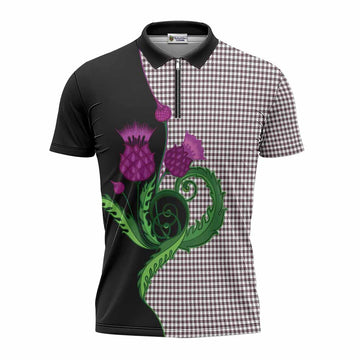 Shepherd Tartan Zipper Polo Shirt Traditional Scottish Thistle