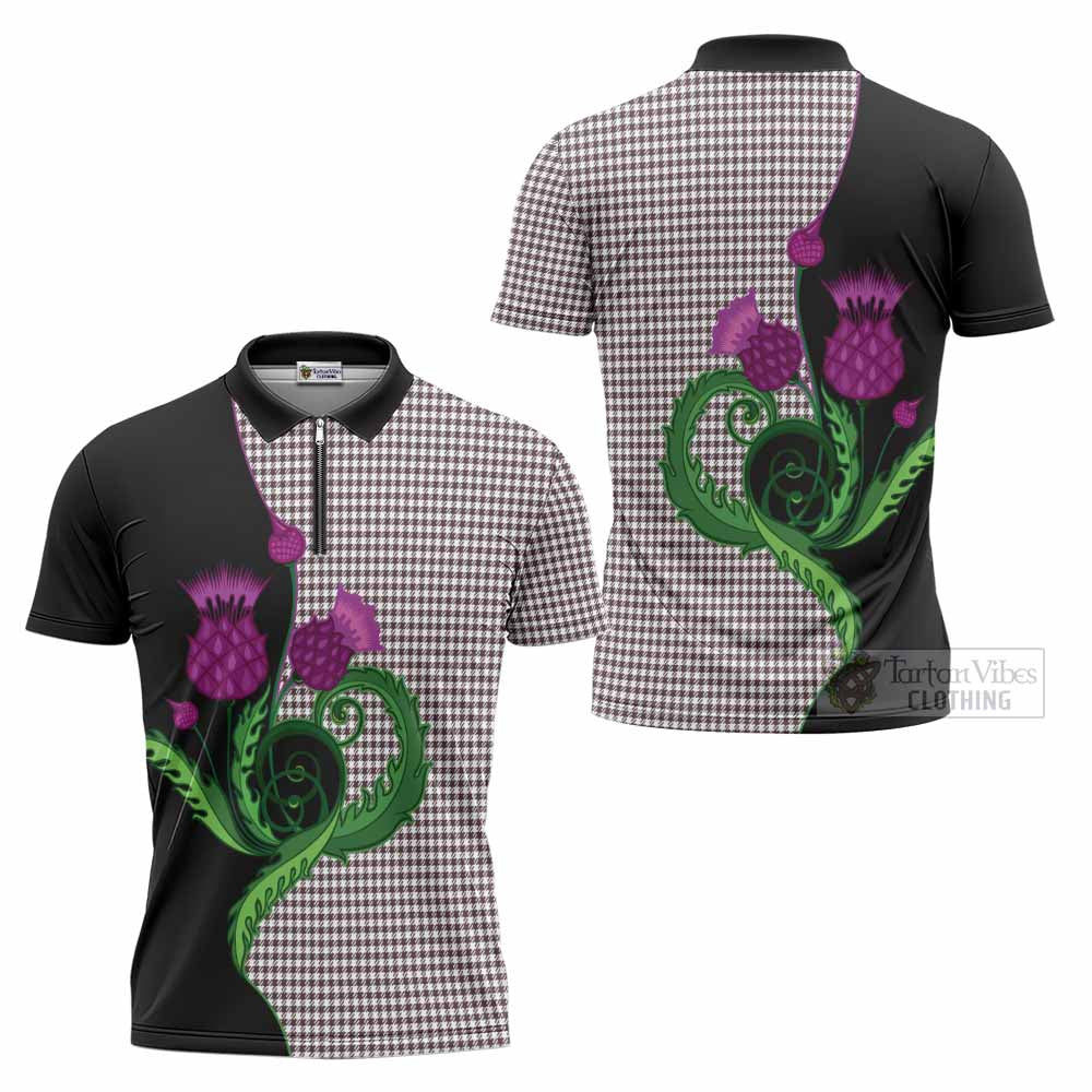 Shepherd Tartan Zipper Polo Shirt Traditional Scottish Thistle