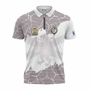 Shepherd Tartan Zipper Polo Shirt with Family Crest and Lion Rampant Grunge Style
