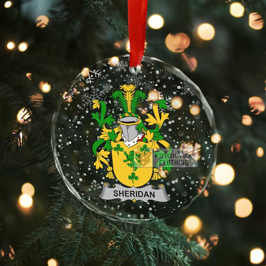 Tartan Vibes Clothing Sheridan Irish Clan Christmas Glass Ornament with Coat of Arms