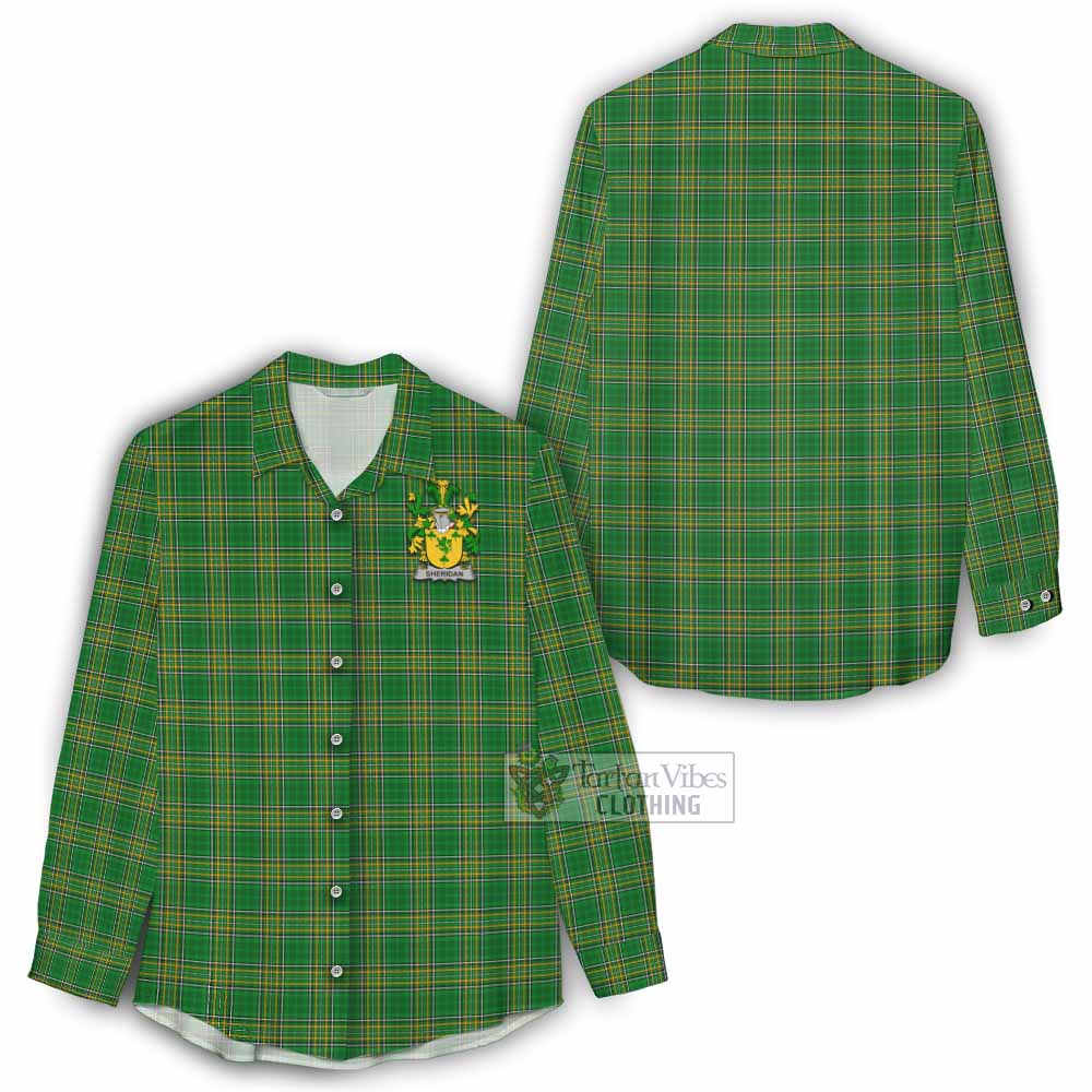 Tartan Vibes Clothing Sheridan Irish Clan Tartan Women's Casual Shirt with Coat of Arms
