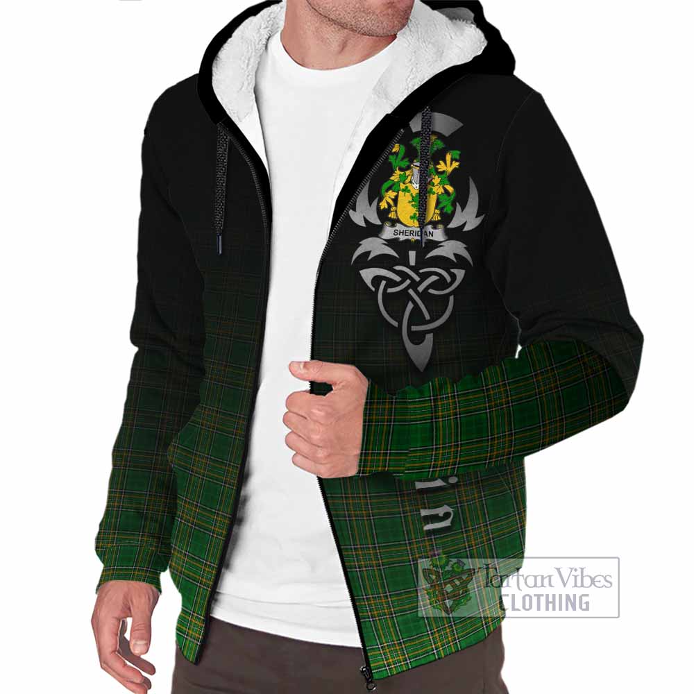 Tartan Vibes Clothing Sheridan Irish Clan Sherpa Hoodie with Coat of Arms Erin Go Bragh Celtic Inspired