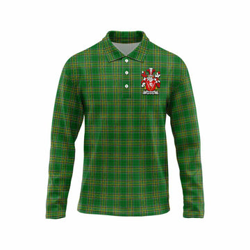 Shevlin Irish Clan Tartan Long Sleeve Polo Shirt with Coat of Arms