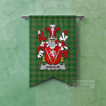 Shevlin Irish Clan Tartan Gonfalon, Tartan Banner with Coat of Arms