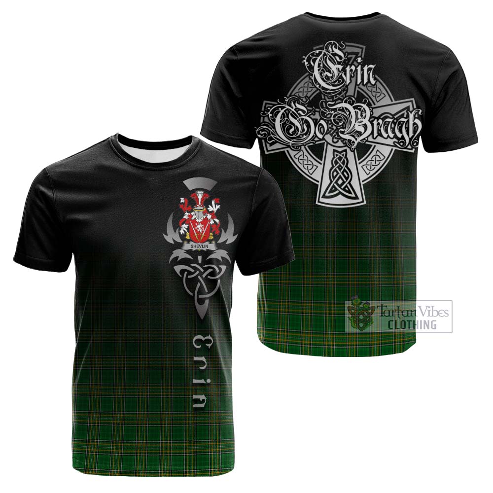 Tartan Vibes Clothing Shevlin Irish Clan Cotton T-shirt with Coat of Arms Erin Go Bragh Celtic Inspired
