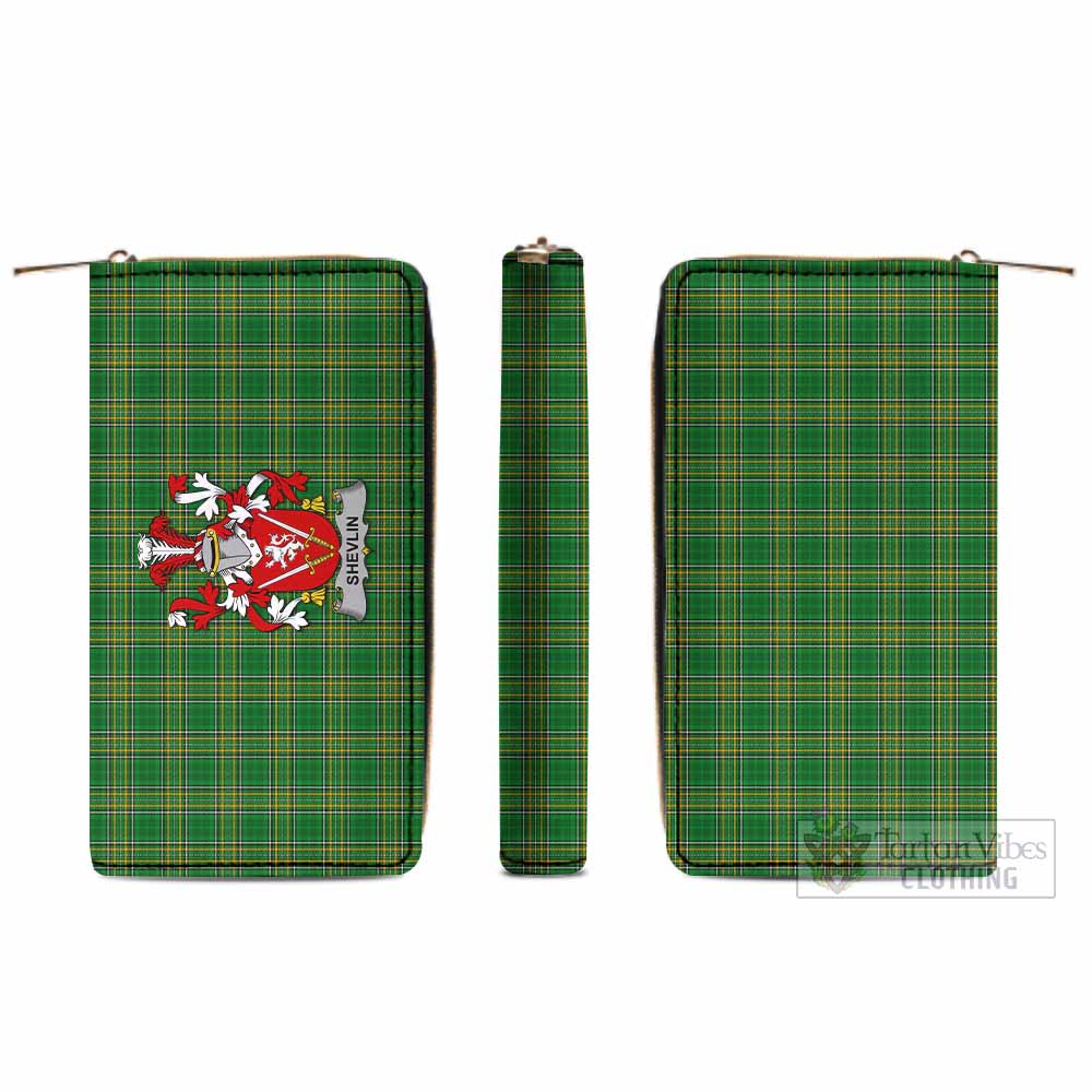 Tartan Vibes Clothing Shevlin Irish Clan Tartan Women's Leather Wallet with Coat of Arms