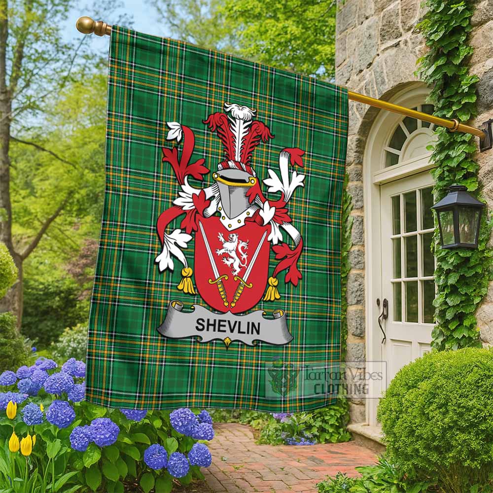 Shevlin Irish Clan Tartan Flag with Coat of Arms