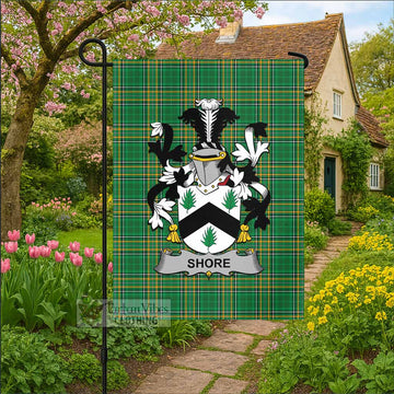 Shore Irish Clan Tartan Garden Flag with Coat of Arms