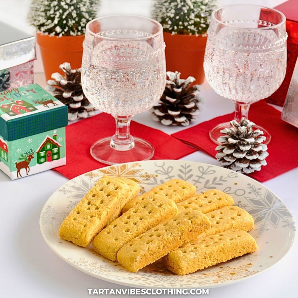 Traditional Scottish shortbread on a tartan table, highlighting Scotland’s famous buttery biscuit and centuries-old baking tradition