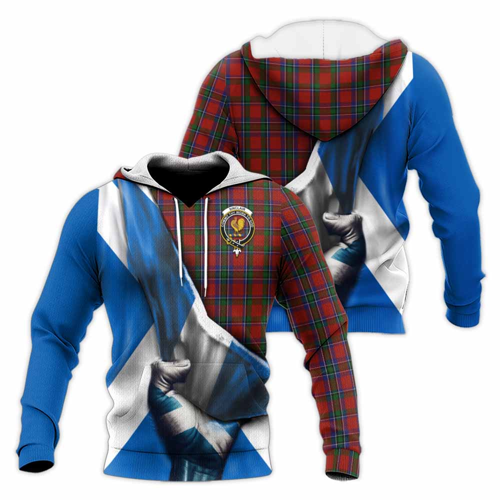 Tartan Vibes Clothing Sinclair Tartan Knitted Hoodie with Family Crest Scotland Patriotic Style