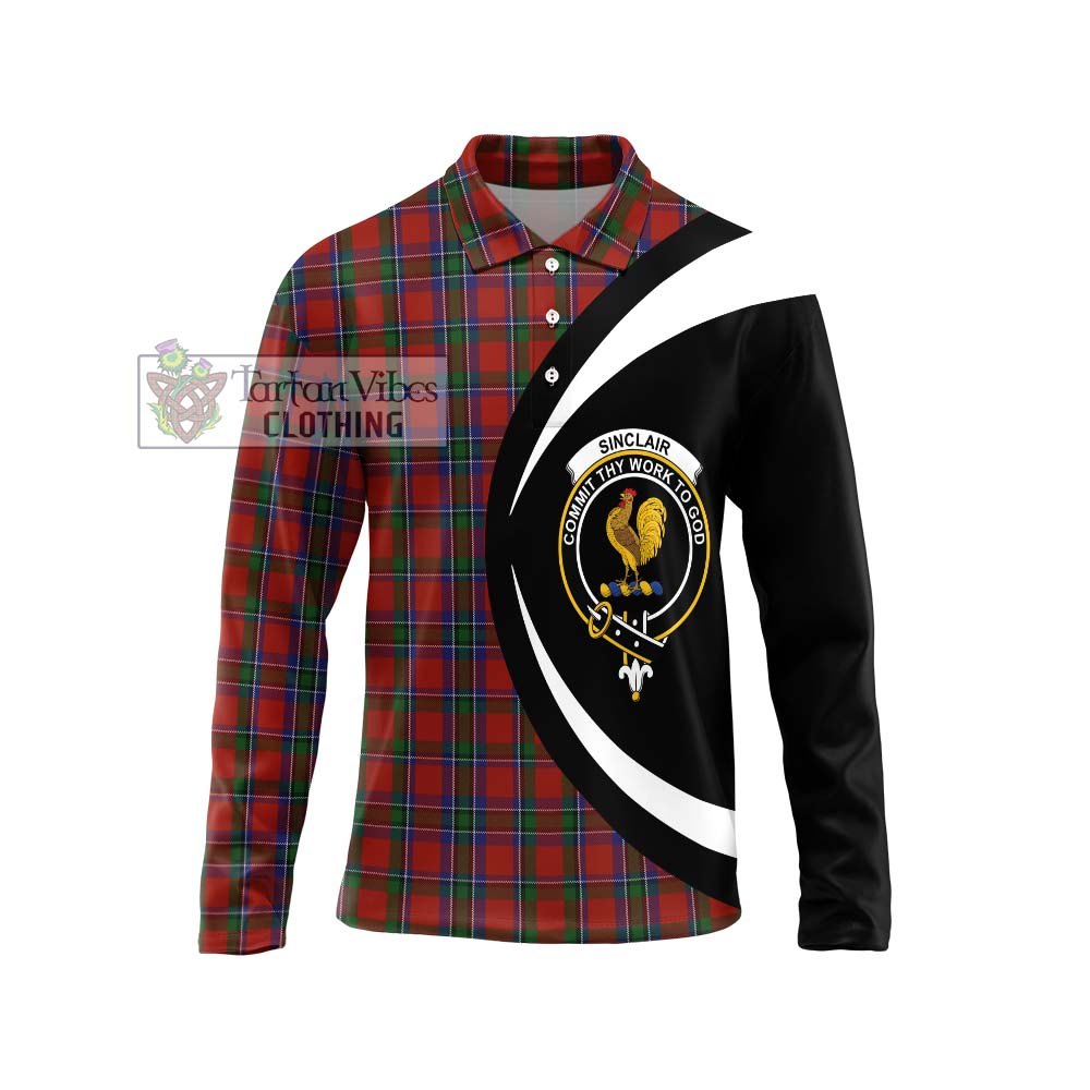 Sinclair Tartan Long Sleeve Polo Shirt with Family Crest Circle Style Unisex - Tartan Vibes Clothing