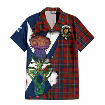 Tartan Vibes Clothing Sinclair Tartan Family Crest Short Sleeve Button Shirt Scottish Thistle Celtic Inspired