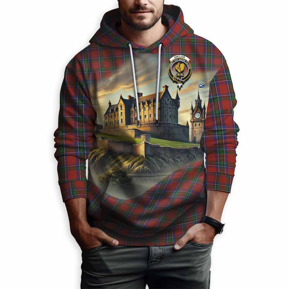 Tartan Vibes Clothing Sinclair Tartan Family Crest Hoodie with Scottish Ancient Castle Style