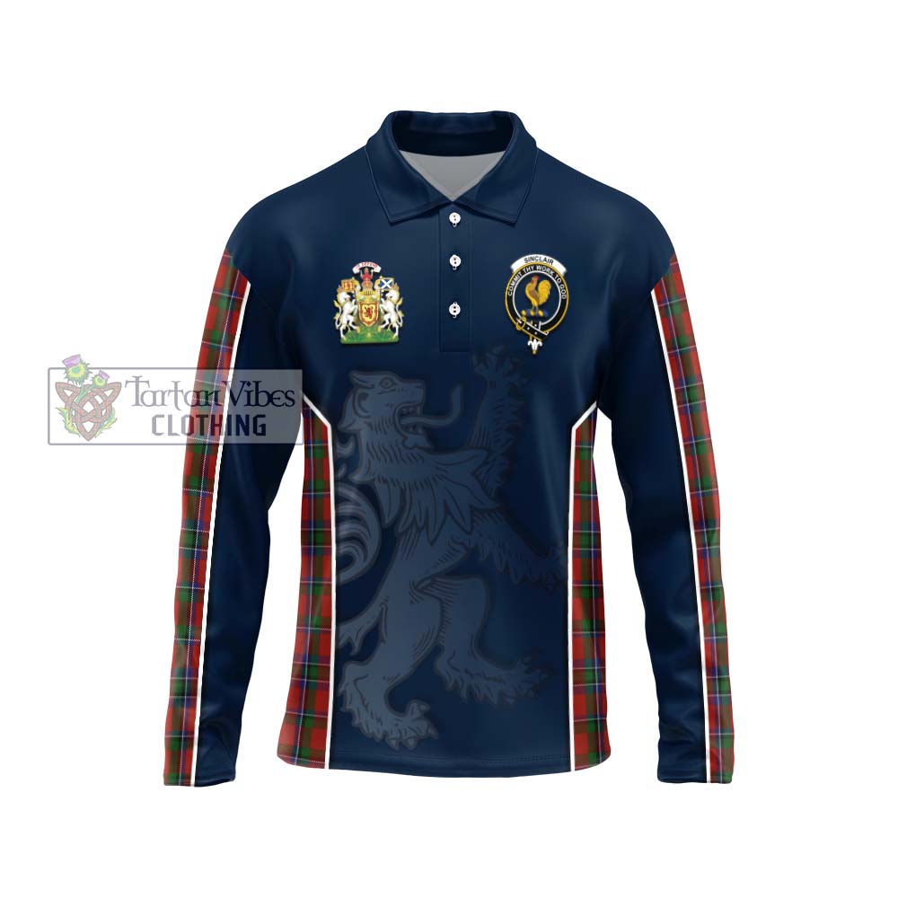 Sinclair Tartan Long Sleeve Polo Shirt with Family Crest and Lion Rampant Vibes Sport Style Unisex - Tartan Vibes Clothing