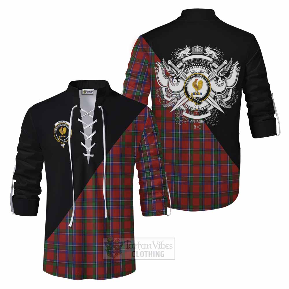 Tartan Vibes Clothing Sinclair Tartan Ghillie Kilt Shirt with Family Crest and Military Logo Style