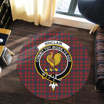 Sinclair Tartan Round Rug with Family Crest
