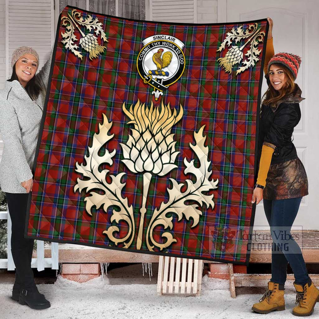 Tartan Vibes Clothing Sinclair Tartan Quilt with Family Crest and Golden Thistle Style