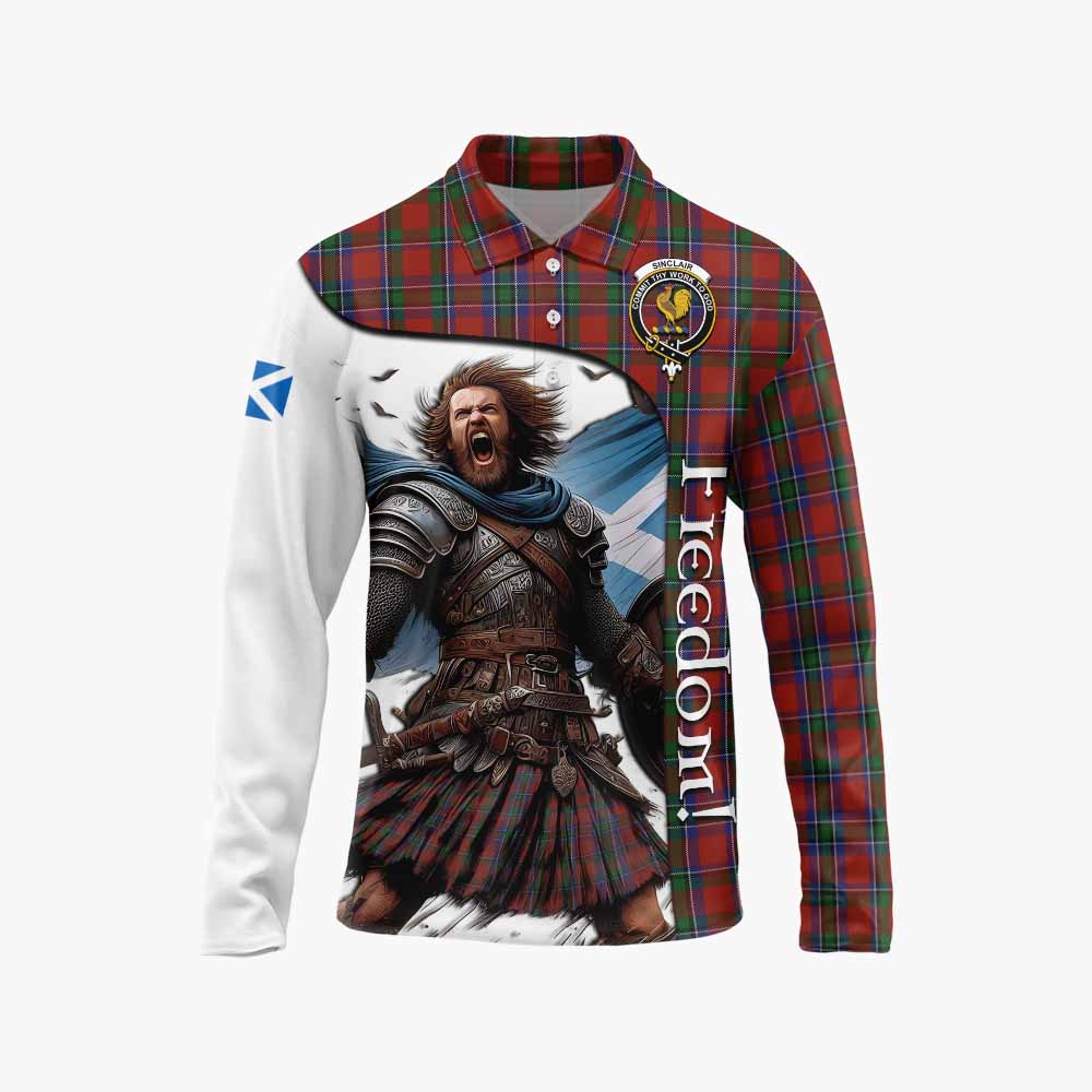 Tartan Vibes Clothing Sinclair Crest Tartan Long Sleeve Polo Shirt Inspired by the Freedom of Scottish Warrior