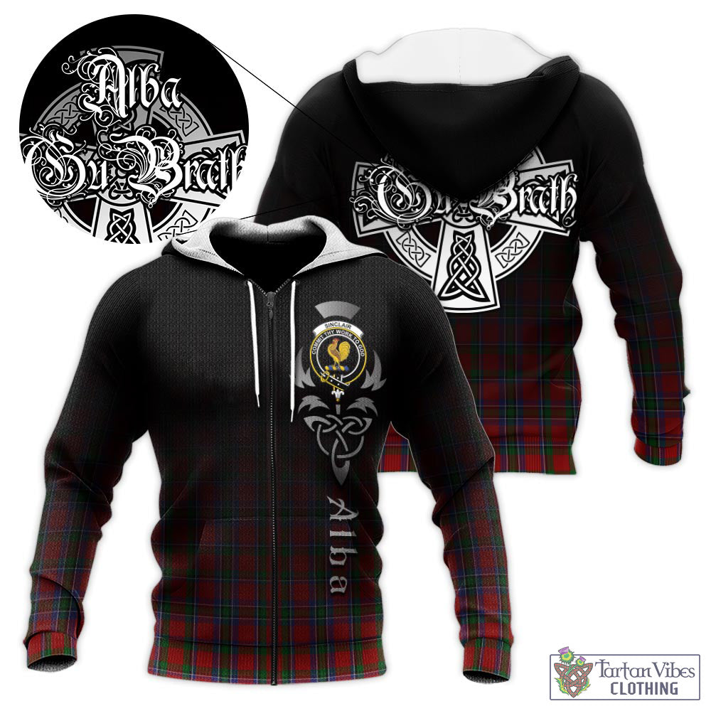 Tartan Vibes Clothing Sinclair Tartan Knitted Hoodie Featuring Alba Gu Brath Family Crest Celtic Inspired