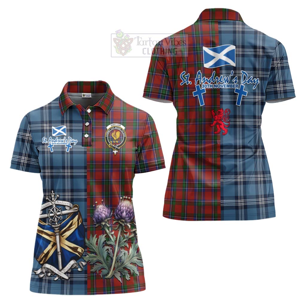 Tartan Vibes Clothing Sinclair Tartan Women's Polo Shirt Happy St. Andrew's Day Half Tartan Style