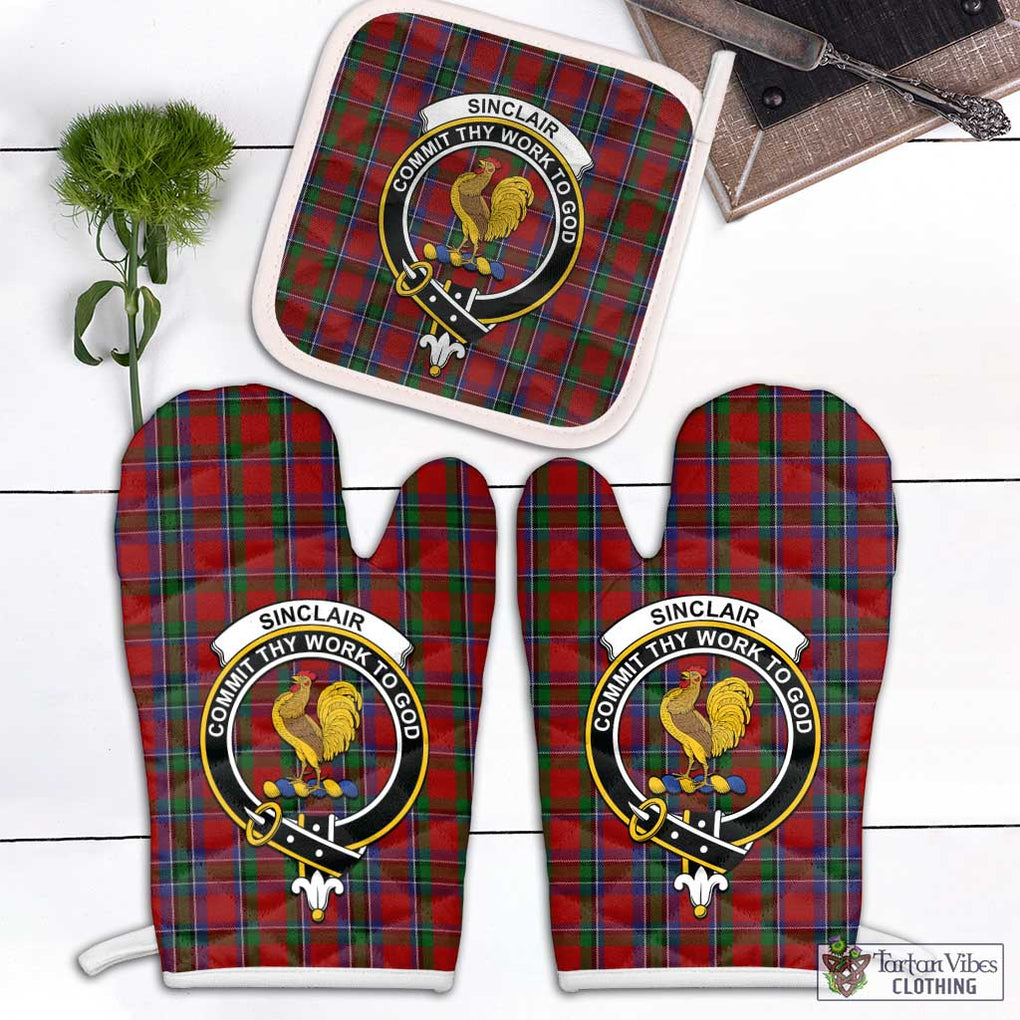 Sinclair Tartan Combo Oven Mitt & Pot-Holder with Family Crest Combo 2 Oven Mitt & 1 Pot-Holder Black - Tartan Vibes Clothing