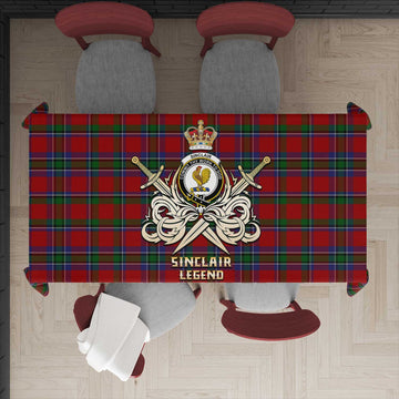 Sinclair Tartan Tablecloth with Clan Crest and the Golden Sword of Courageous Legacy