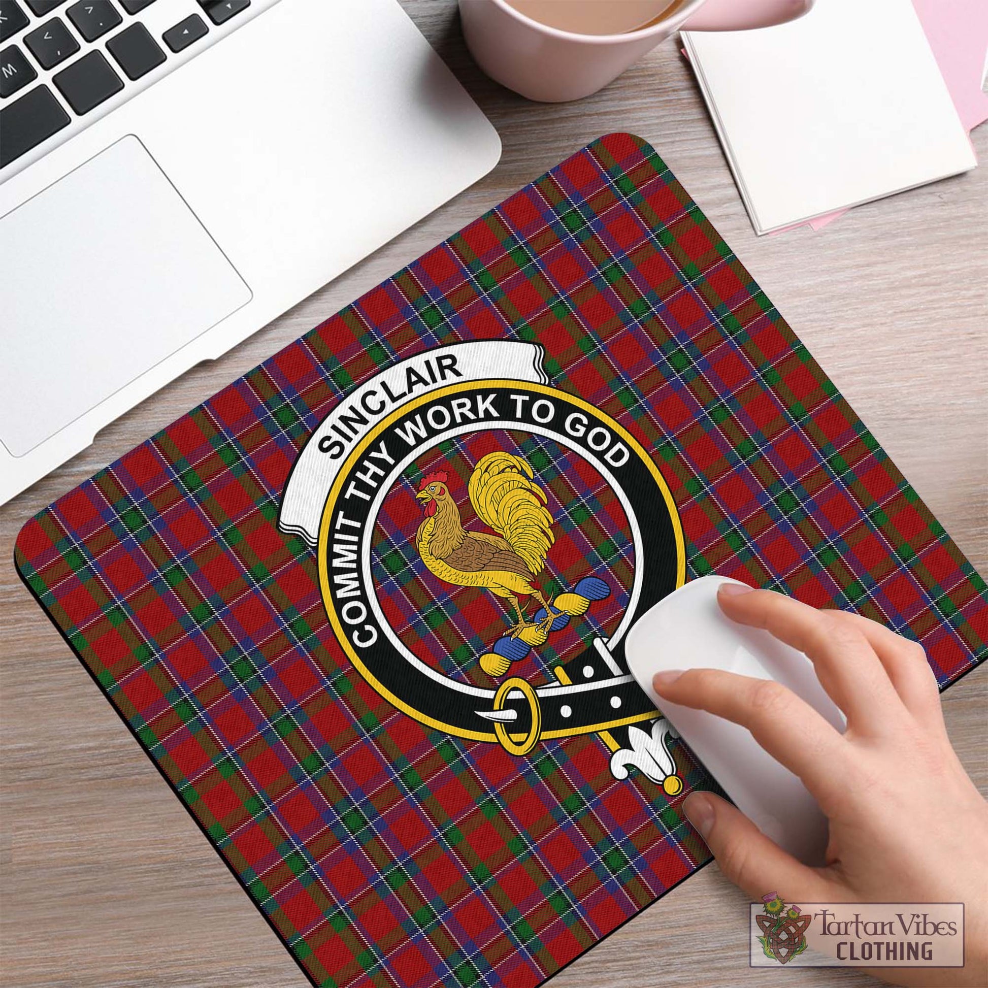 Tartan Vibes Clothing Sinclair Tartan Mouse Pad with Family Crest