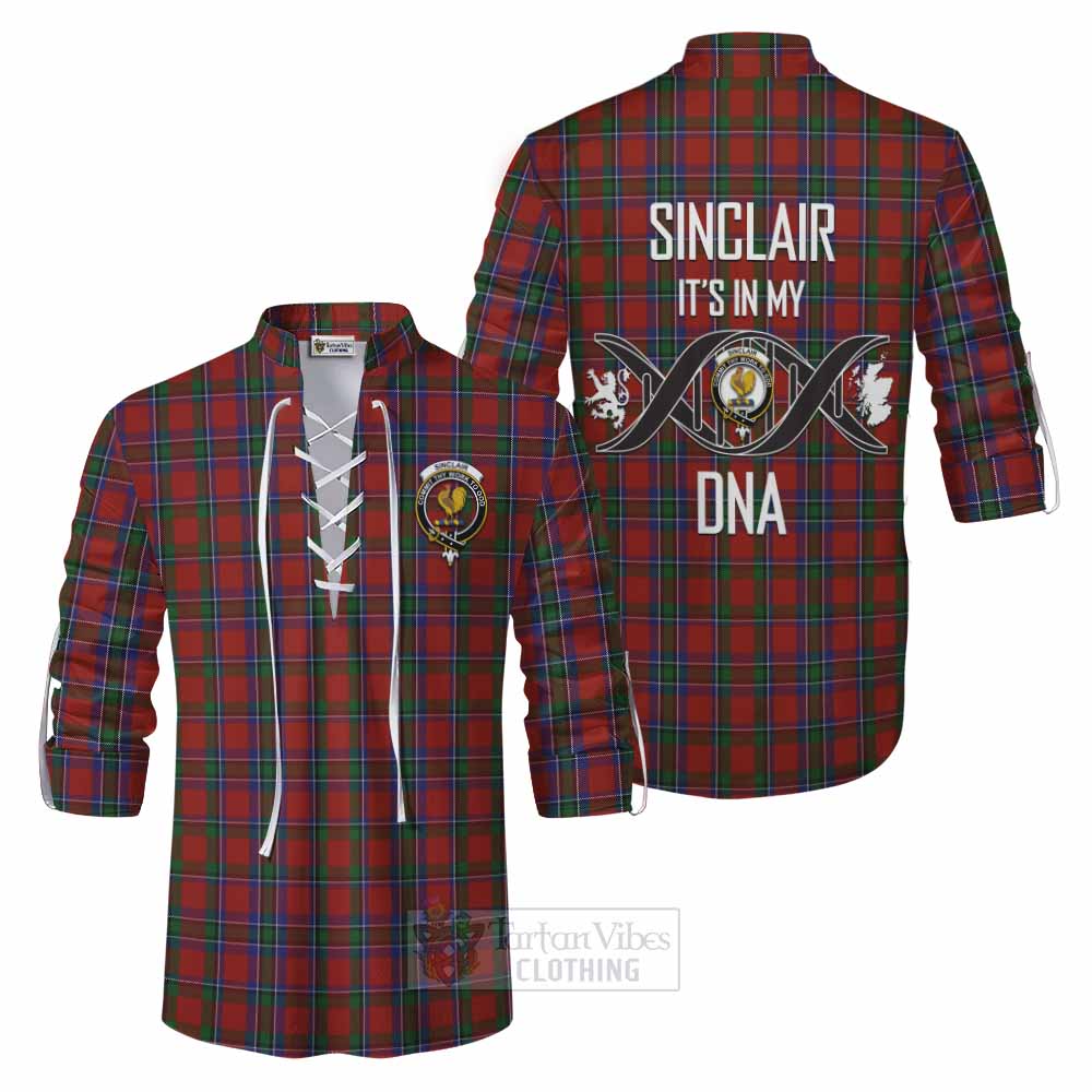 Tartan Vibes Clothing Sinclair Tartan Ghillie Kilt Shirt with Family Crest DNA In Me Style