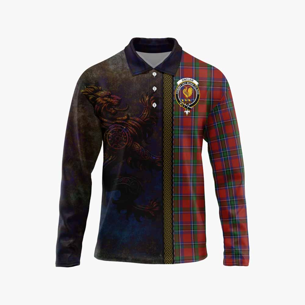 Tartan Vibes Clothing Sinclair Tartan Family Crest Long Sleeve Polo Shirt Alba Gu Brath Be Brave Lion Ancient Style