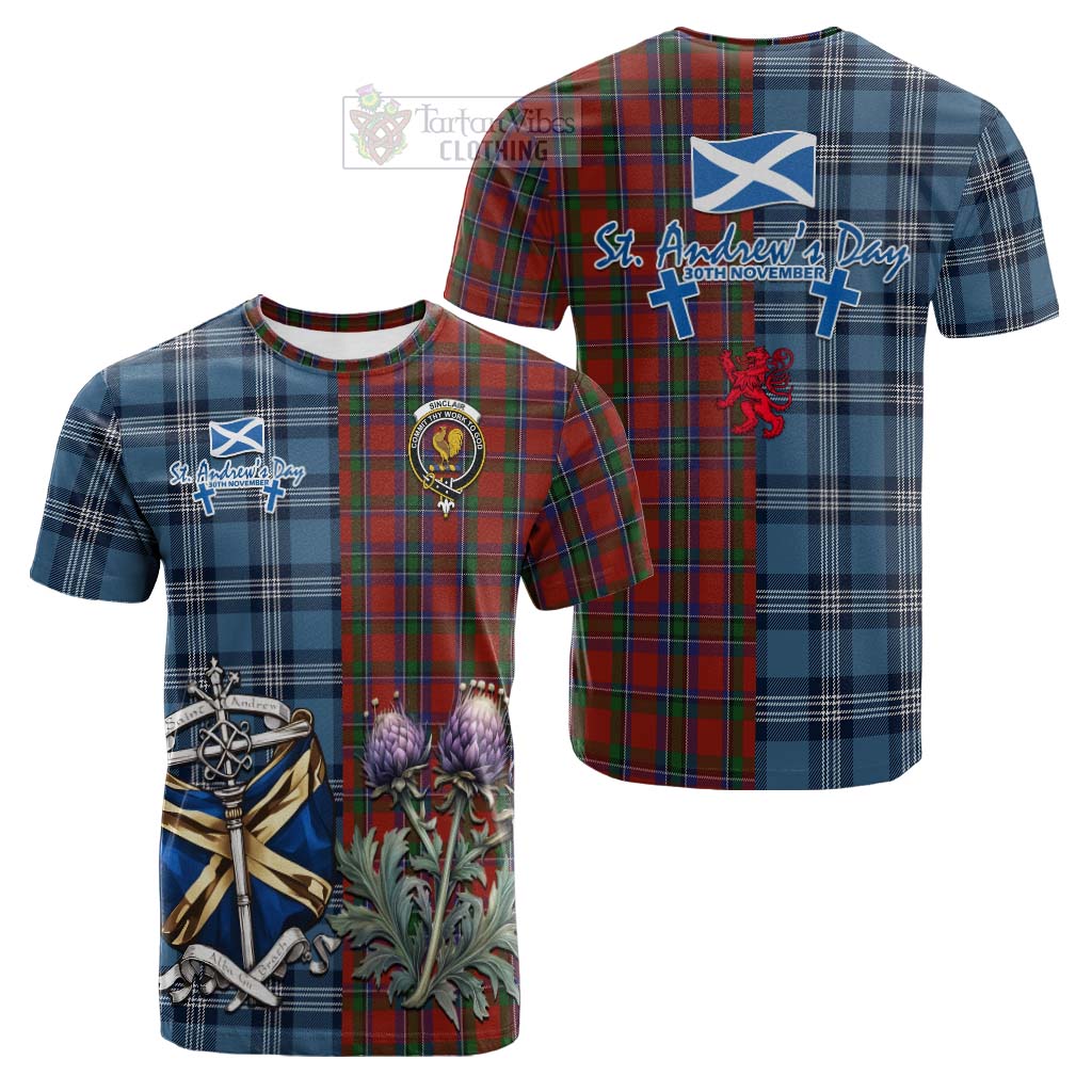 Tartan Vibes Clothing Sinclair Tartan Cotton T-shirt Happy St. Andrew's Day Half Tartan Style