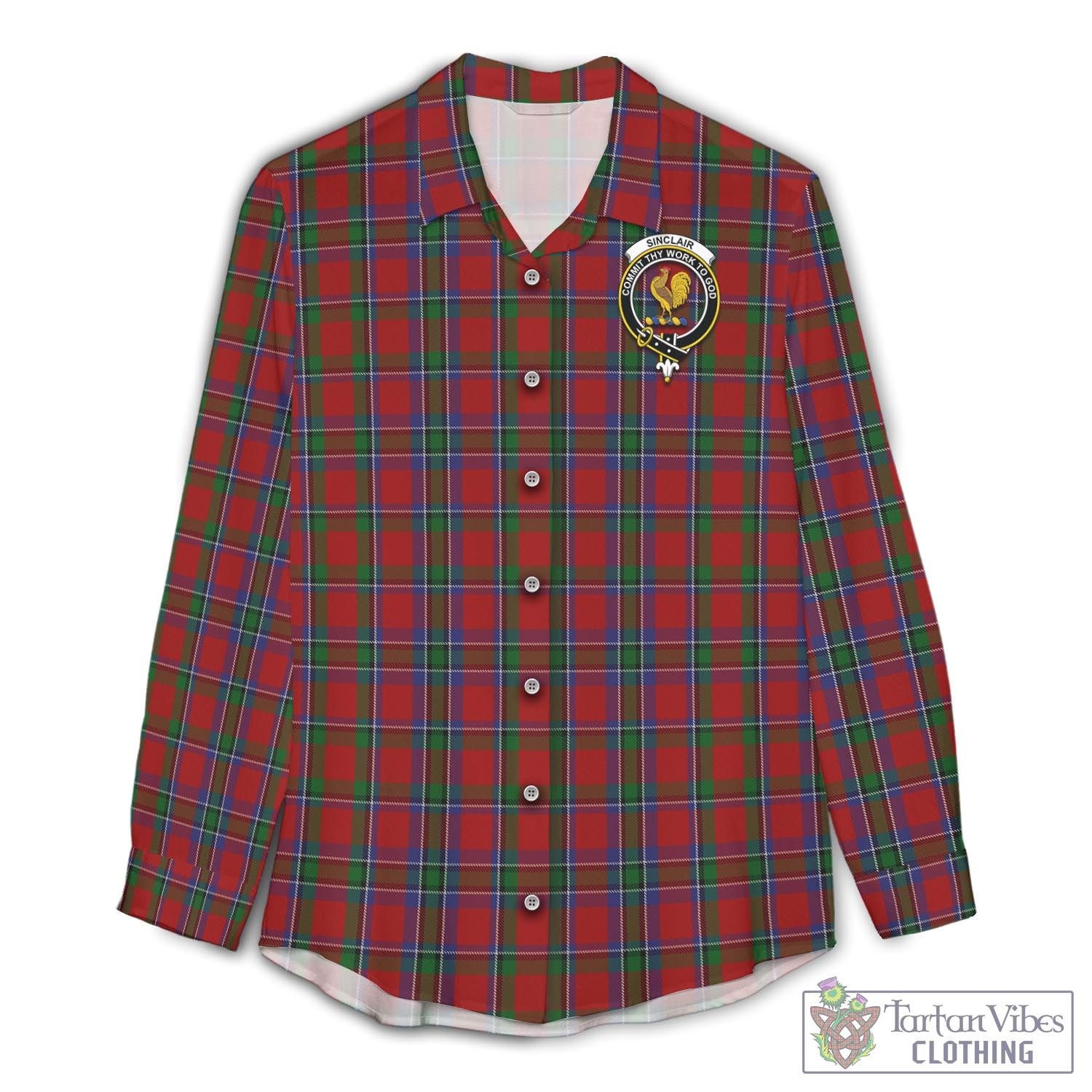 Tartan Vibes Clothing Sinclair Tartan Womens Casual Shirt with Family Crest