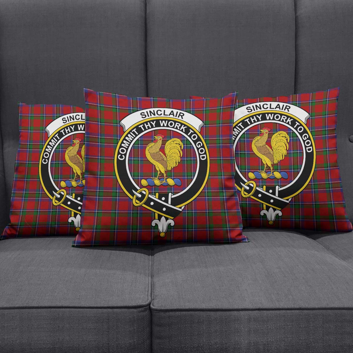 Sinclair Tartan Pillow Cover with Family Crest Square Pillow Cover - Tartanvibesclothing