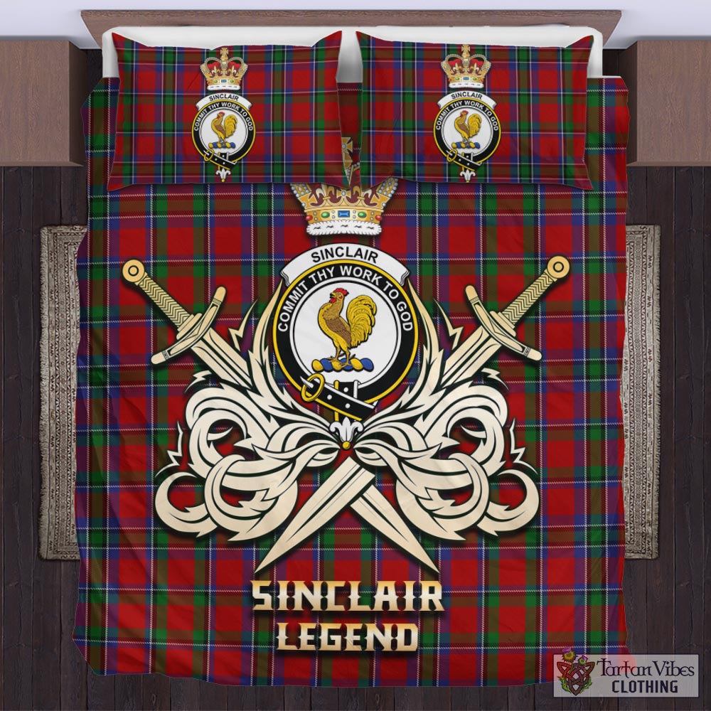 Tartan Vibes Clothing Sinclair Tartan Bedding Set with Clan Crest and the Golden Sword of Courageous Legacy