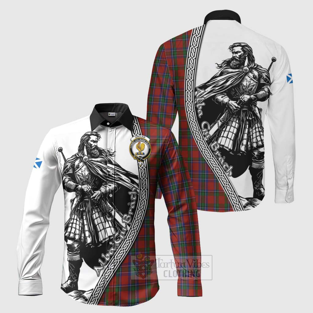 Tartan Vibes Clothing Sinclair Tartan Clan Crest Long Sleeve Button Shirt with Highlander Warrior Celtic Style