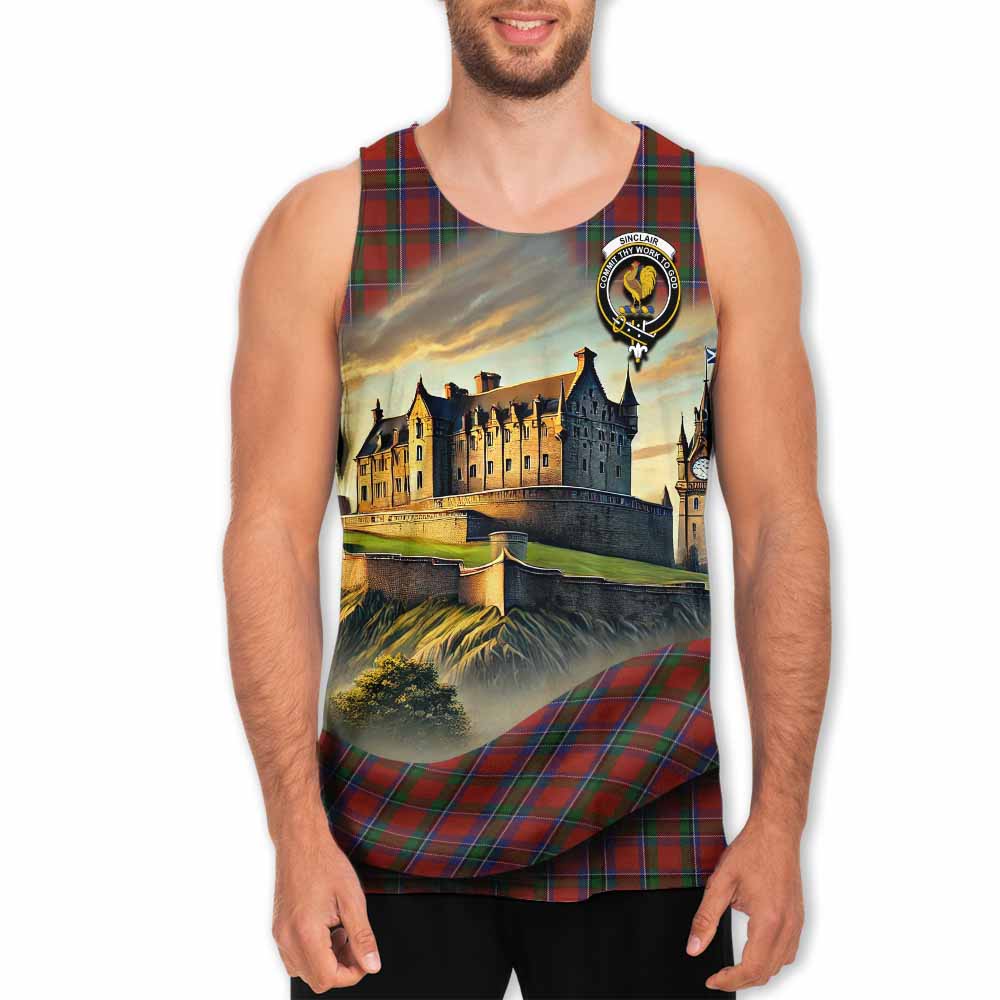 Tartan Vibes Clothing Sinclair Tartan Family Crest Men's Tank Top with Scottish Ancient Castle Style