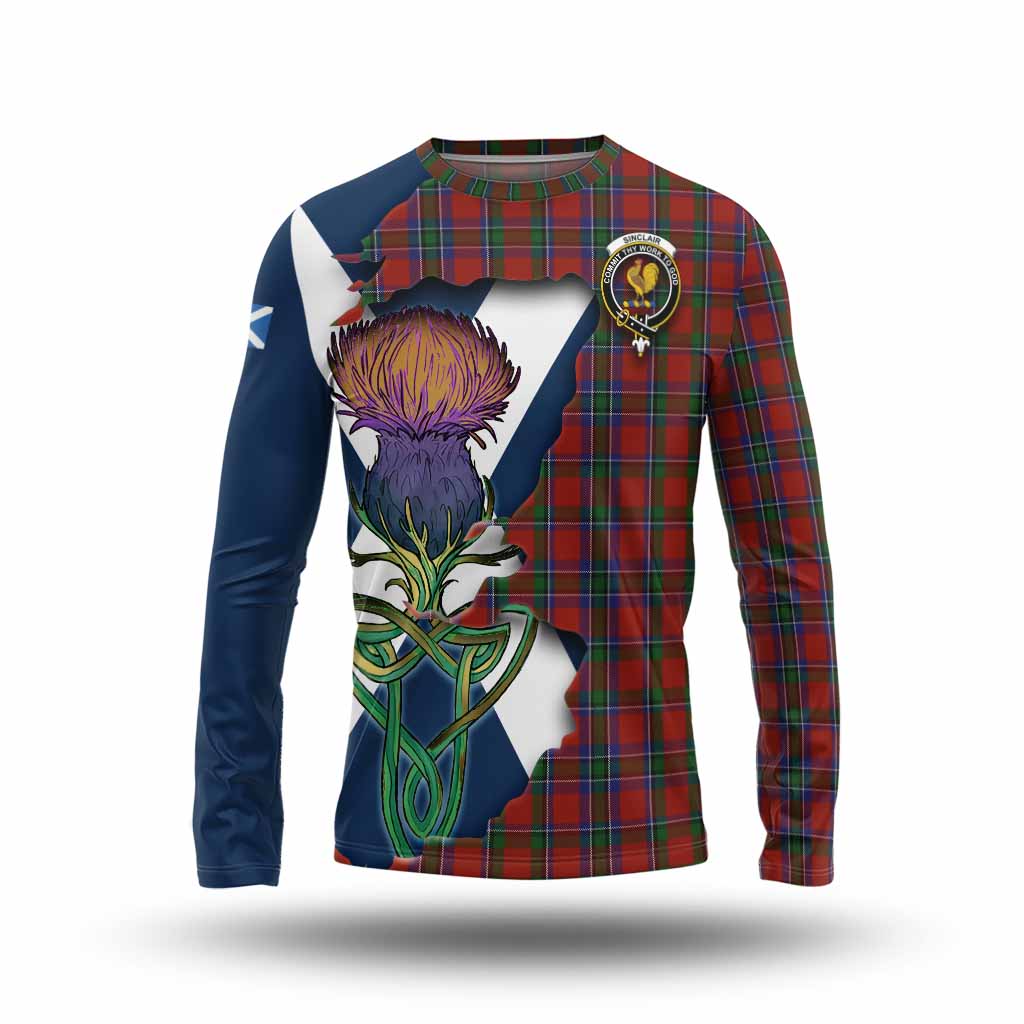 Tartan Vibes Clothing Sinclair Tartan Family Crest Long Sleeve T-Shirt Scottish Thistle Celtic Inspired