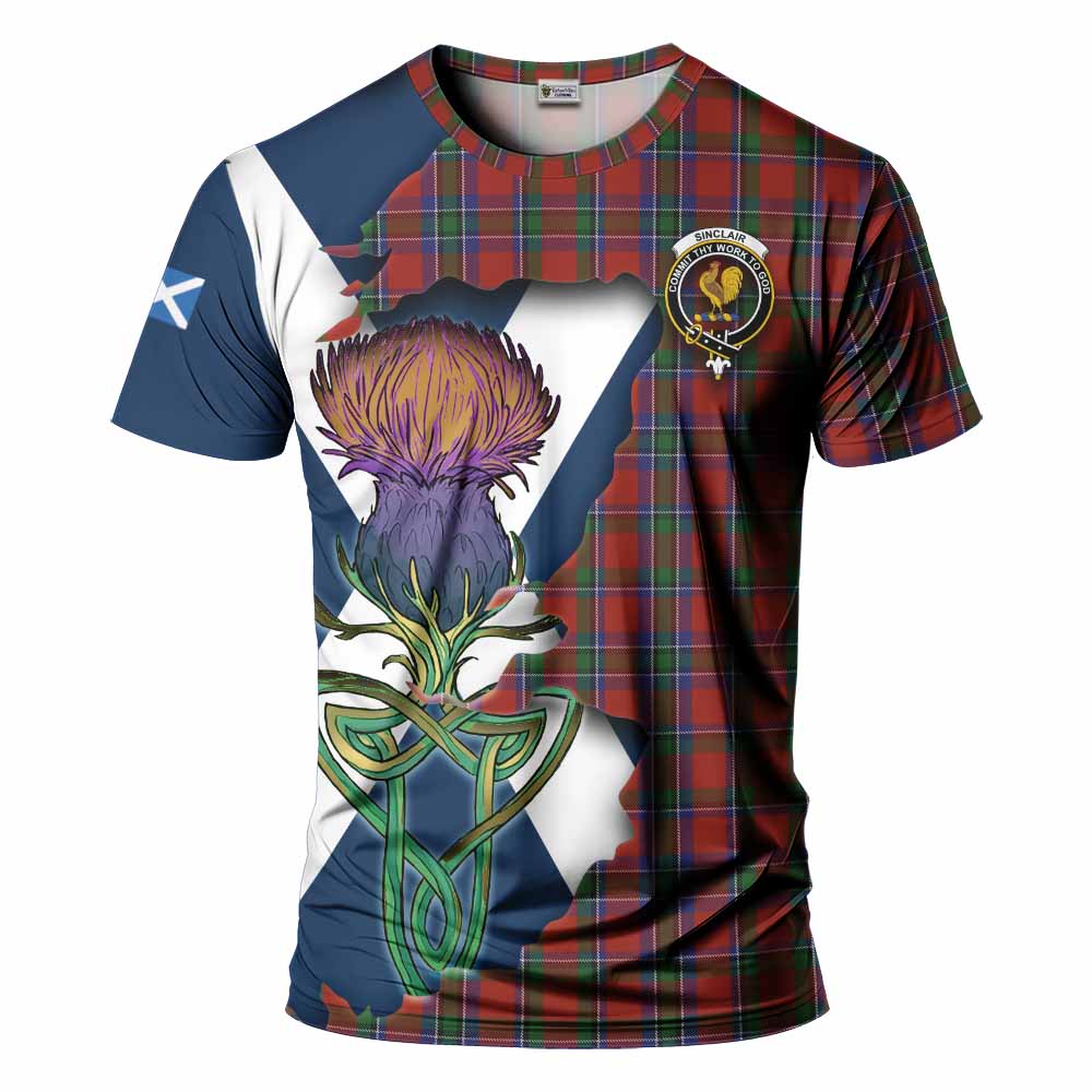 Tartan Vibes Clothing Sinclair Tartan Family Crest T-Shirt Scottish Thistle Celtic Inspired