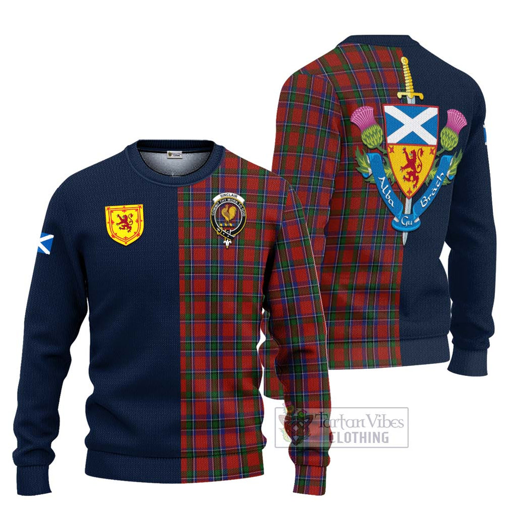 Tartan Vibes Clothing Sinclair Tartan Knitted Sweater with Scottish Lion Royal Arm Half Style