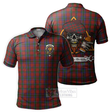 Tartan Vibes Clothing Sinclair Tartan Polo Shirt with Family Crest and Bearded Skull Holding Bottles of Whiskey