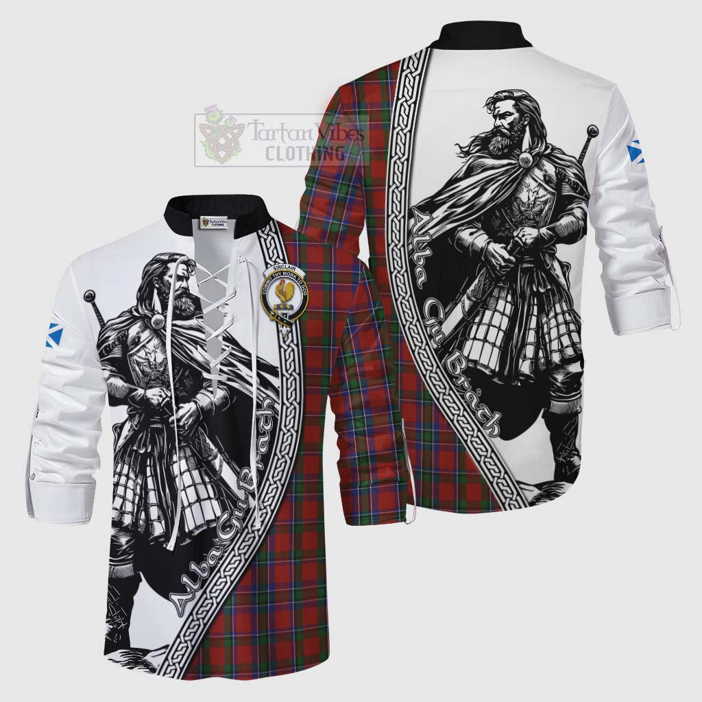 Tartan Vibes Clothing Sinclair Tartan Clan Crest Ghillie Kilt Shirt with Highlander Warrior Celtic Style