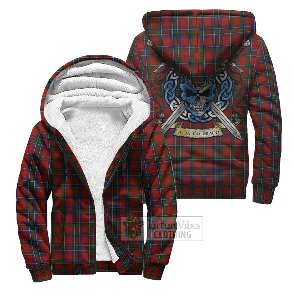 Tartan Vibes Clothing Sinclair Tartan Sherpa Hoodie with Family Crest Celtic Skull Style