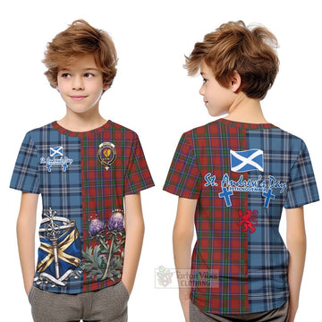 Tartan Vibes Clothing Sinclair Tartan Kid T-Shirt Happy St. Andrew's Day Half Tartan Style